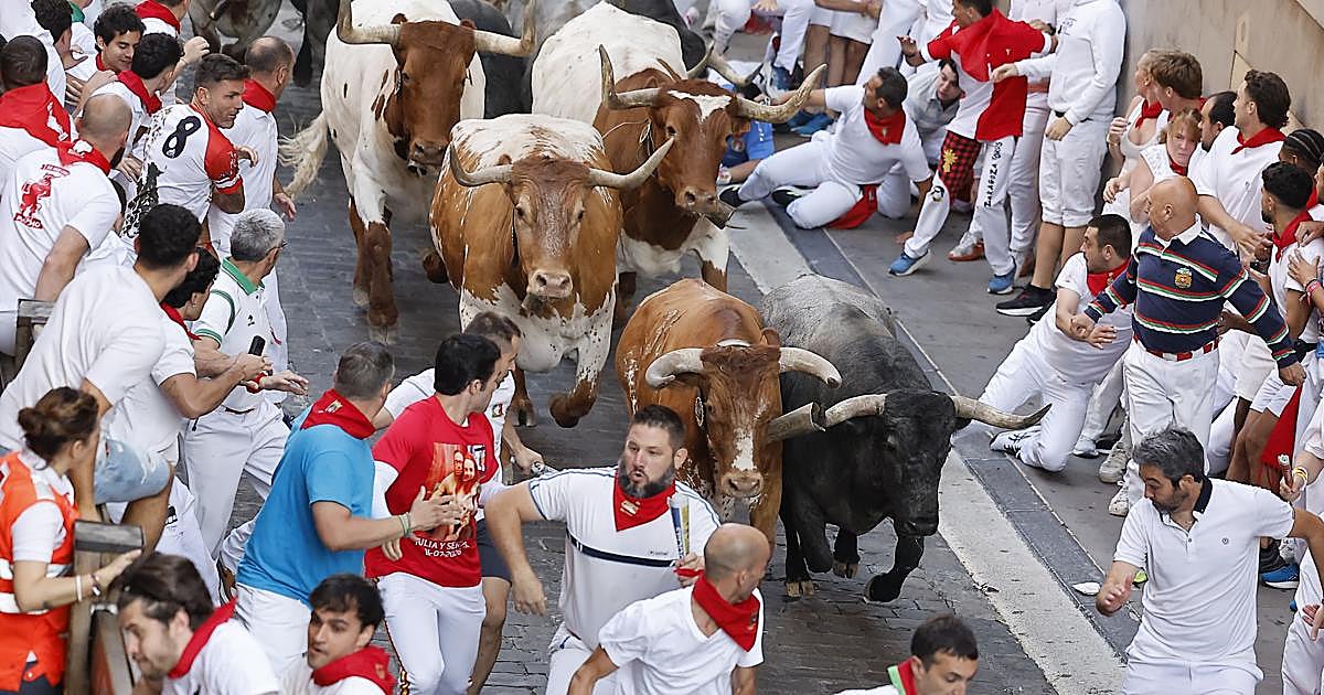 Imagen para: Los toros de Escolar se abren paso en la muchedumbre: el encierro de San Fermín 2023